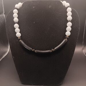 Monet Black and White Necklace with Modern Beaded Design